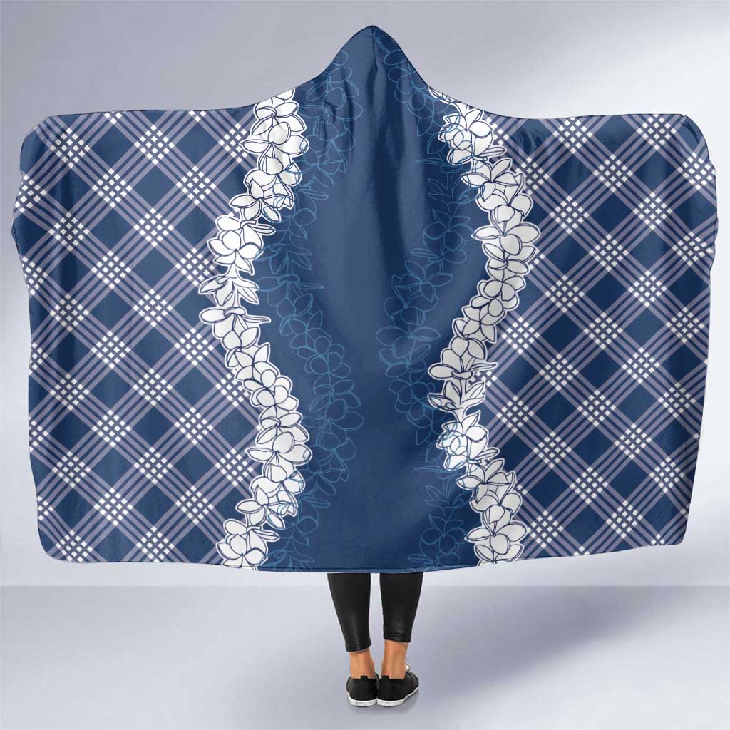 Hawaii Aloha Plumeria Lei Navy Palaka Hooded Blanket - Polynesian Pride