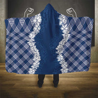 Hawaii Aloha Plumeria Lei Navy Palaka Hooded Blanket - Polynesian Pride