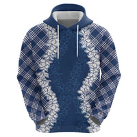 Hawaii Aloha Plumeria Lei Navy Palaka Hoodie - Polynesian Pride