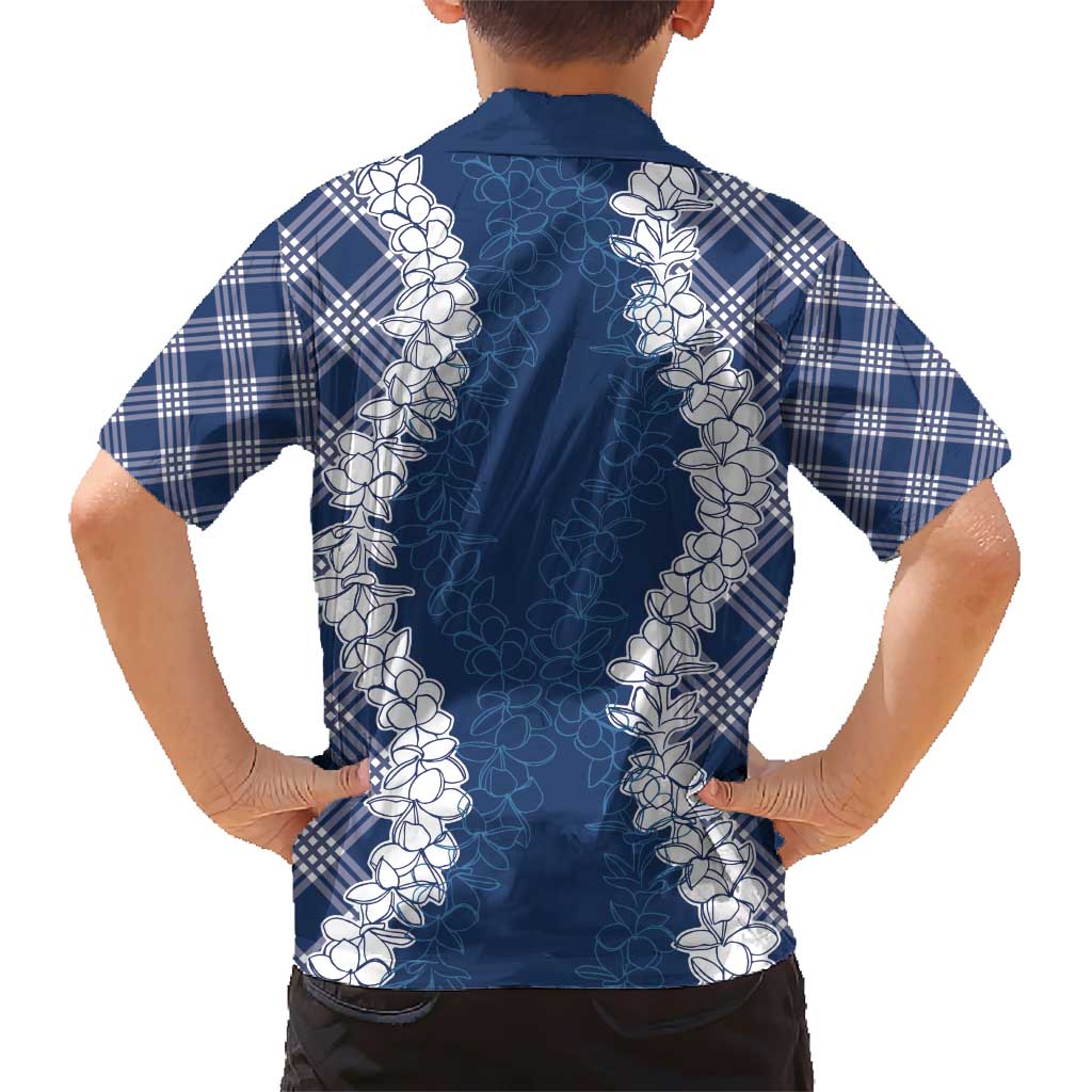 Hawaii Aloha Plumeria Lei Navy Palaka Kid Hawaiian Shirt - Polynesian Pride