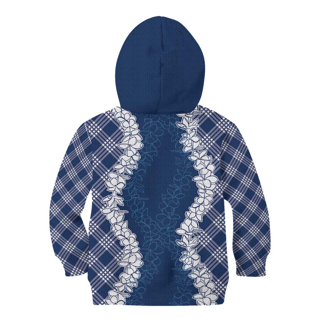 Hawaii Aloha Plumeria Lei Navy Palaka Kid Hoodie - Polynesian Pride