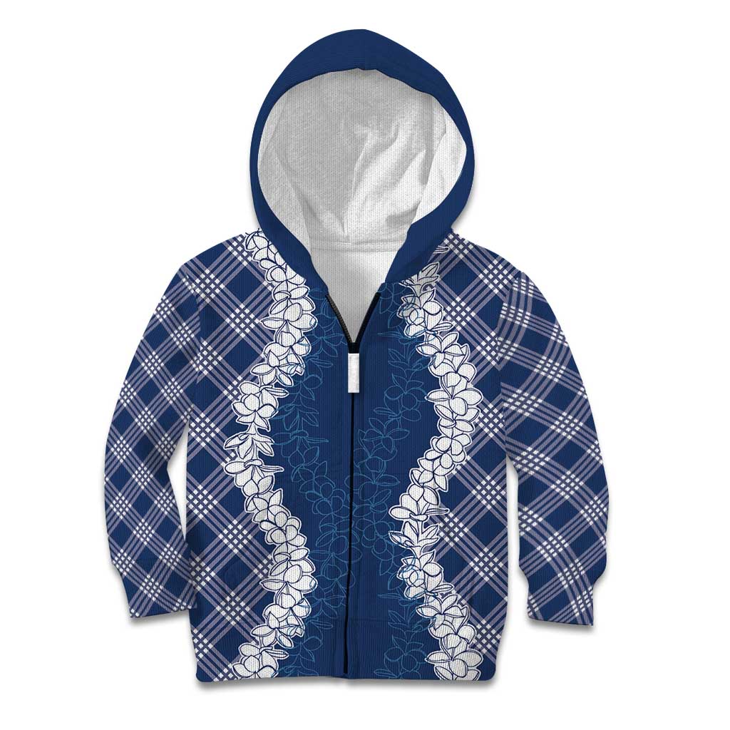 Hawaii Aloha Plumeria Lei Navy Palaka Kid Hoodie - Polynesian Pride