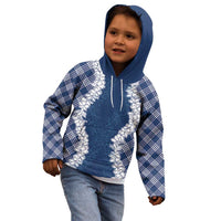 Hawaii Aloha Plumeria Lei Navy Palaka Kid Hoodie - Polynesian Pride