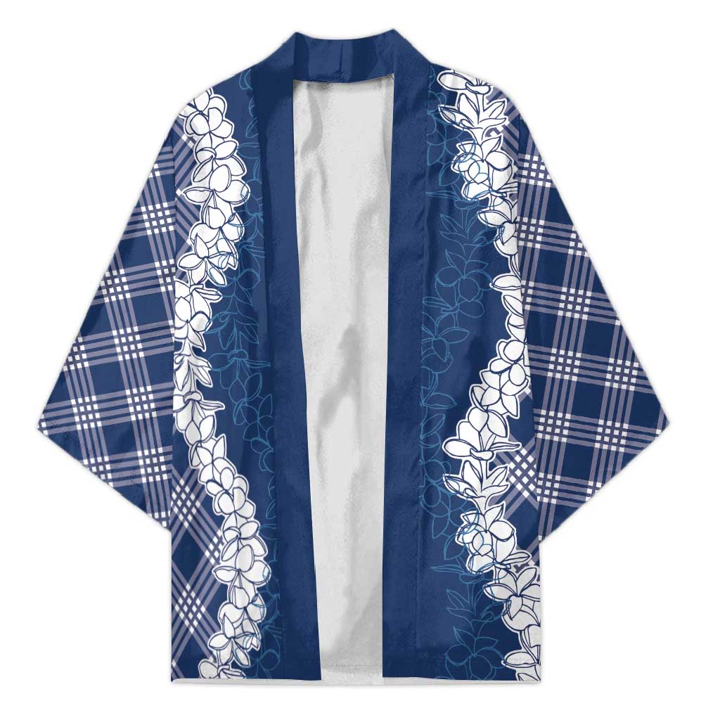 Hawaii Aloha Plumeria Lei Navy Palaka Kimono - Polynesian Pride