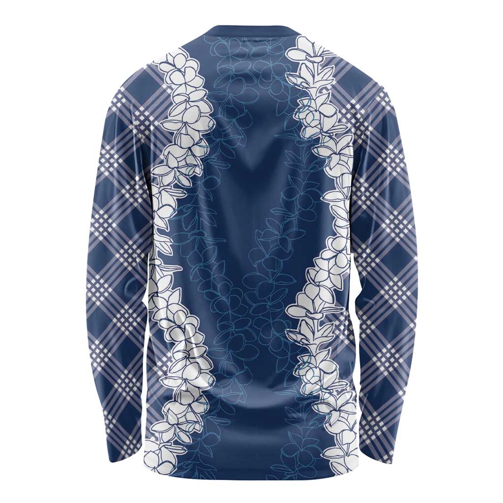 Hawaii Aloha Plumeria Lei Navy Palaka Long Sleeve Shirt - Polynesian Pride