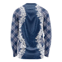 Hawaii Aloha Plumeria Lei Navy Palaka Long Sleeve Shirt - Polynesian Pride