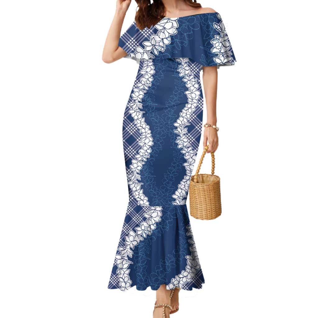Hawaii Aloha Plumeria Lei Navy Palaka Mermaid Dress - Polynesian Pride