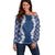 Hawaii Aloha Plumeria Lei Navy Palaka Off Shoulder Sweater - Polynesian Pride