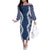 Hawaii Aloha Plumeria Lei Navy Palaka Off The Shoulder Long Sleeve Dress - Polynesian Pride