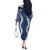 Hawaii Aloha Plumeria Lei Navy Palaka Off The Shoulder Long Sleeve Dress - Polynesian Pride