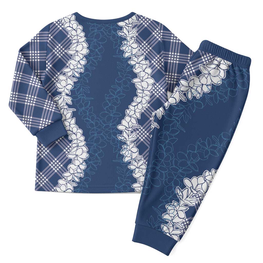 Hawaii Aloha Plumeria Lei Navy Palaka Christmas Pajama Set - Polynesian Pride