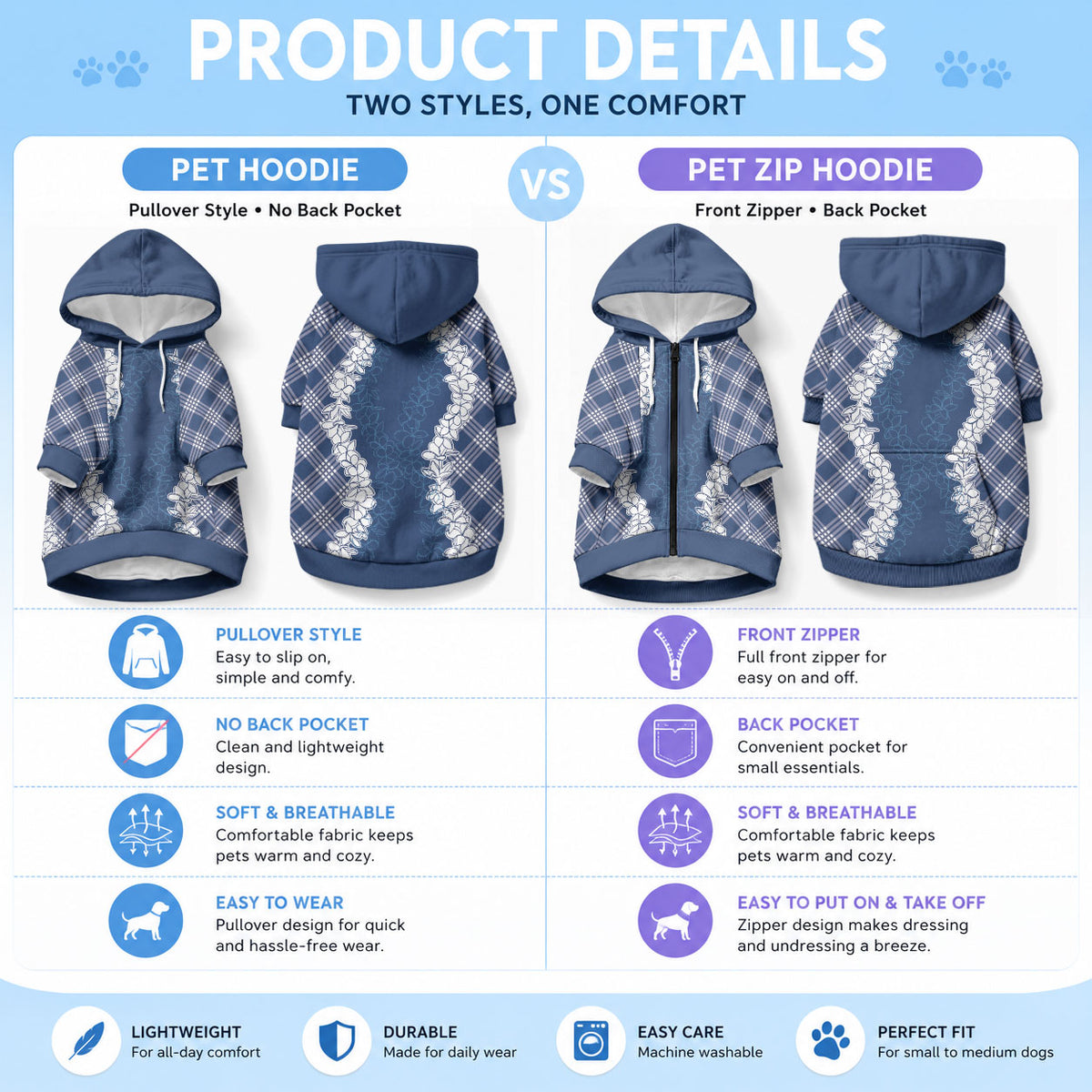 Hawaii Aloha Plumeria Lei Navy Palaka Pet Hoodie
