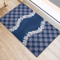 Hawaii Aloha Plumeria Lei Navy Palaka Rubber Doormat - Polynesian Pride