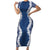 Hawaii Aloha Plumeria Lei Navy Palaka Short Sleeve Bodycon Dress - Polynesian Pride