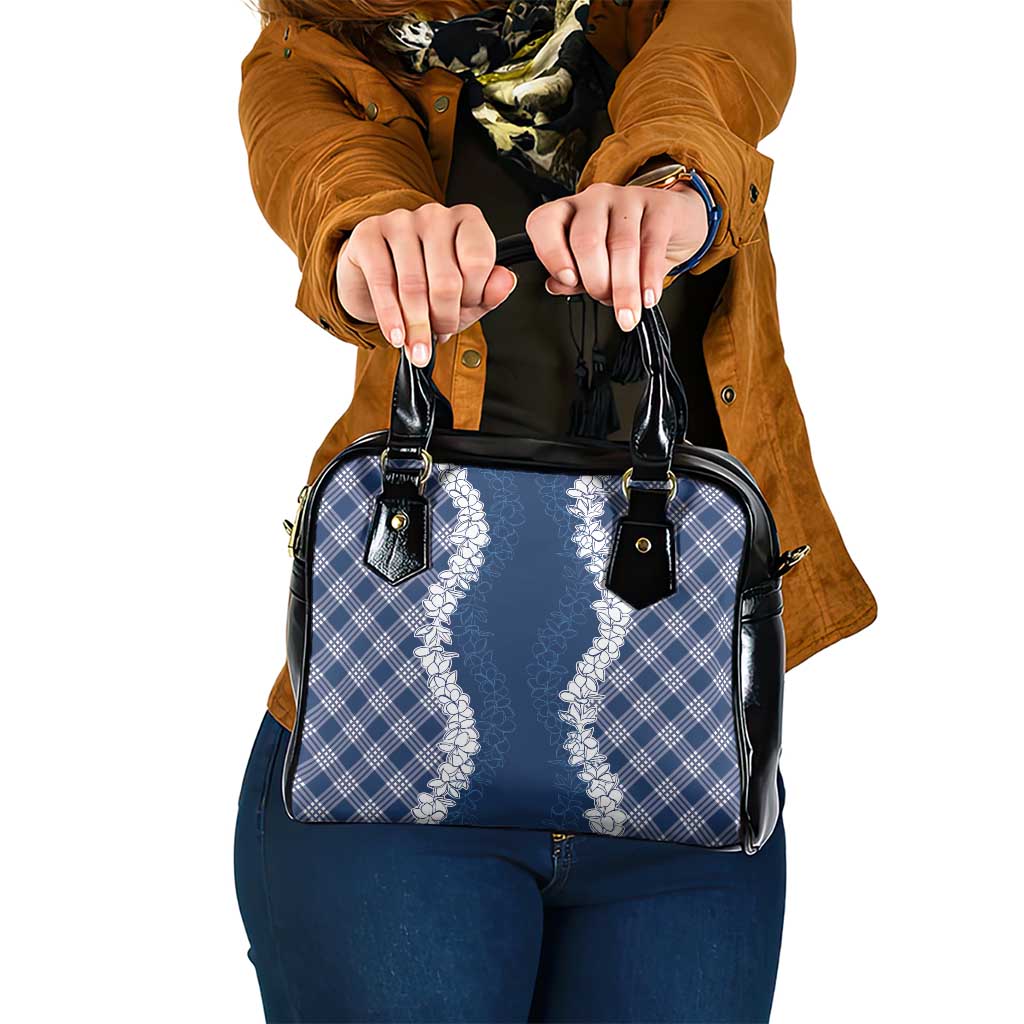 Hawaii Aloha Plumeria Lei Navy Palaka Shoulder Handbag - Polynesian Pride