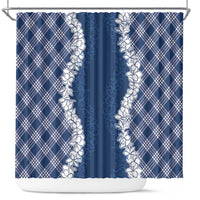 Hawaii Aloha Plumeria Lei Navy Palaka Shower Curtain - Polynesian Pride