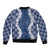 Hawaii Aloha Plumeria Lei Navy Palaka Sleeve Zip Bomber Jacket - Polynesian Pride