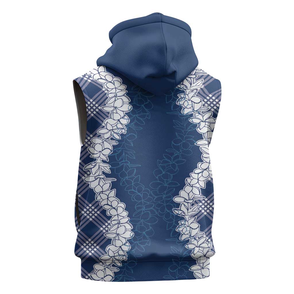 Hawaii Aloha Plumeria Lei Navy Palaka Sleeveless Hoodie - Polynesian Pride
