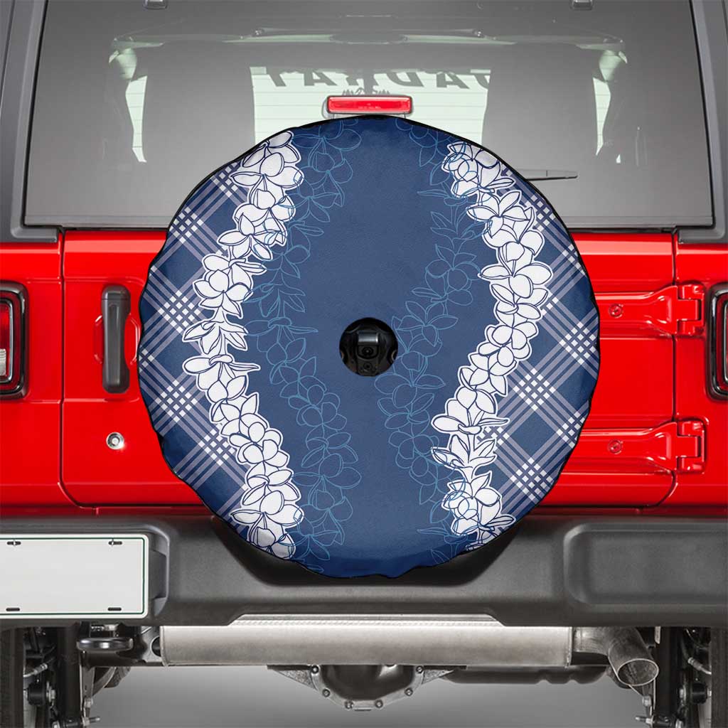 Hawaii Aloha Plumeria Lei Navy Palaka Spare Tire Cover - Polynesian Pride