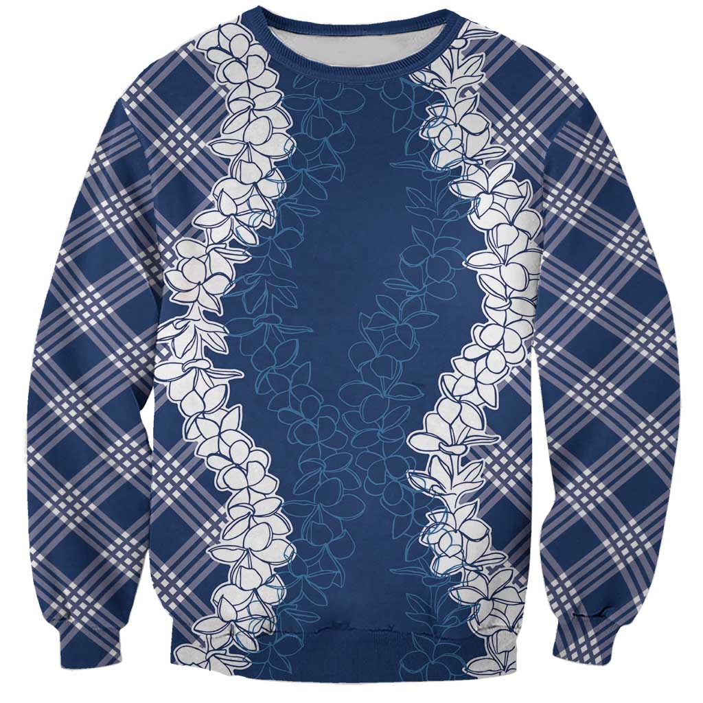 Hawaii Aloha Plumeria Lei Navy Palaka Sweatshirt - Polynesian Pride