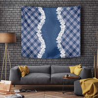 Hawaii Aloha Plumeria Lei Navy Palaka Tapestry - Polynesian Pride