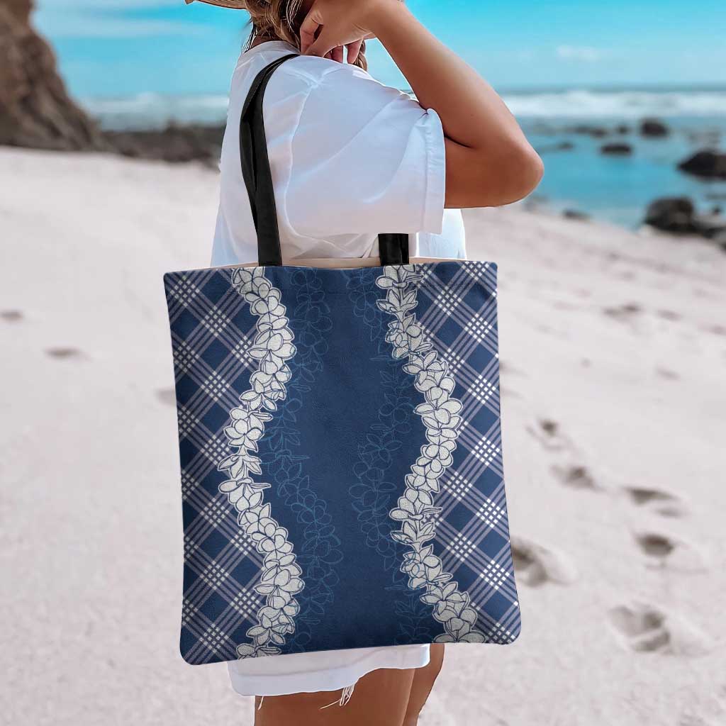 Hawaii Aloha Plumeria Lei Navy Palaka Tote Bag - Polynesian Pride