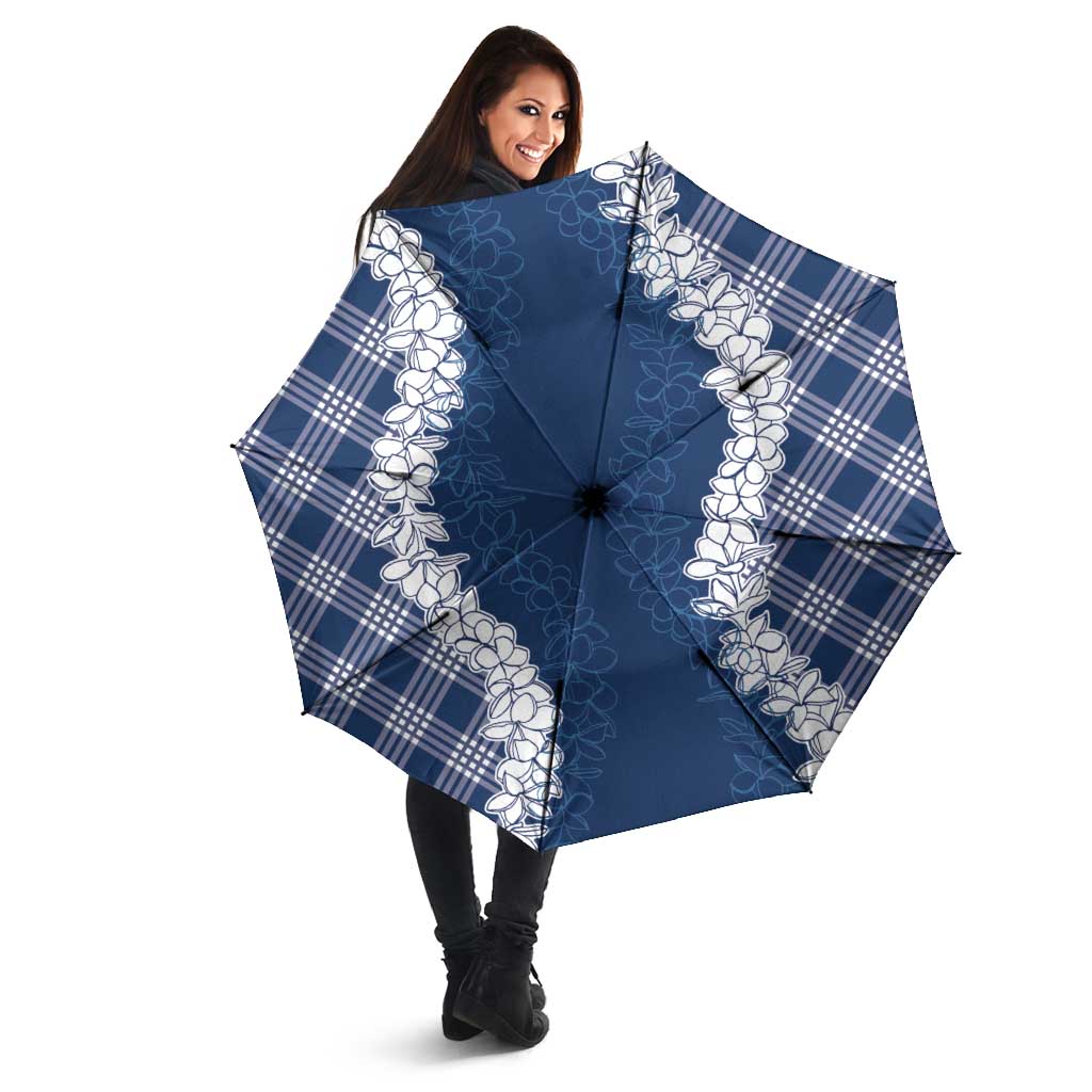 Hawaii Aloha Plumeria Lei Navy Palaka Umbrella - Polynesian Pride