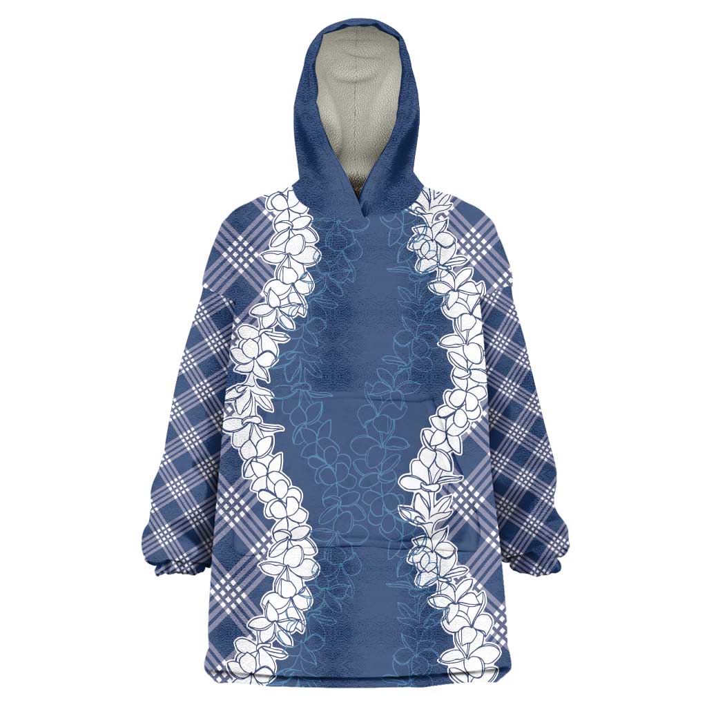 Hawaii Aloha Plumeria Lei Navy Palaka Wearable Blanket Hoodie - Polynesian Pride