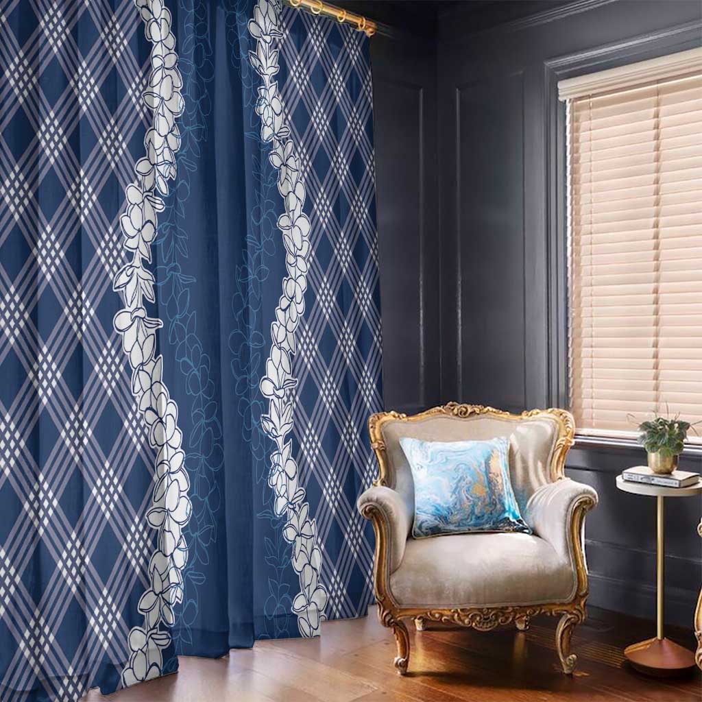 Hawaii Aloha Plumeria Lei Navy Palaka Window Curtain - Polynesian Pride