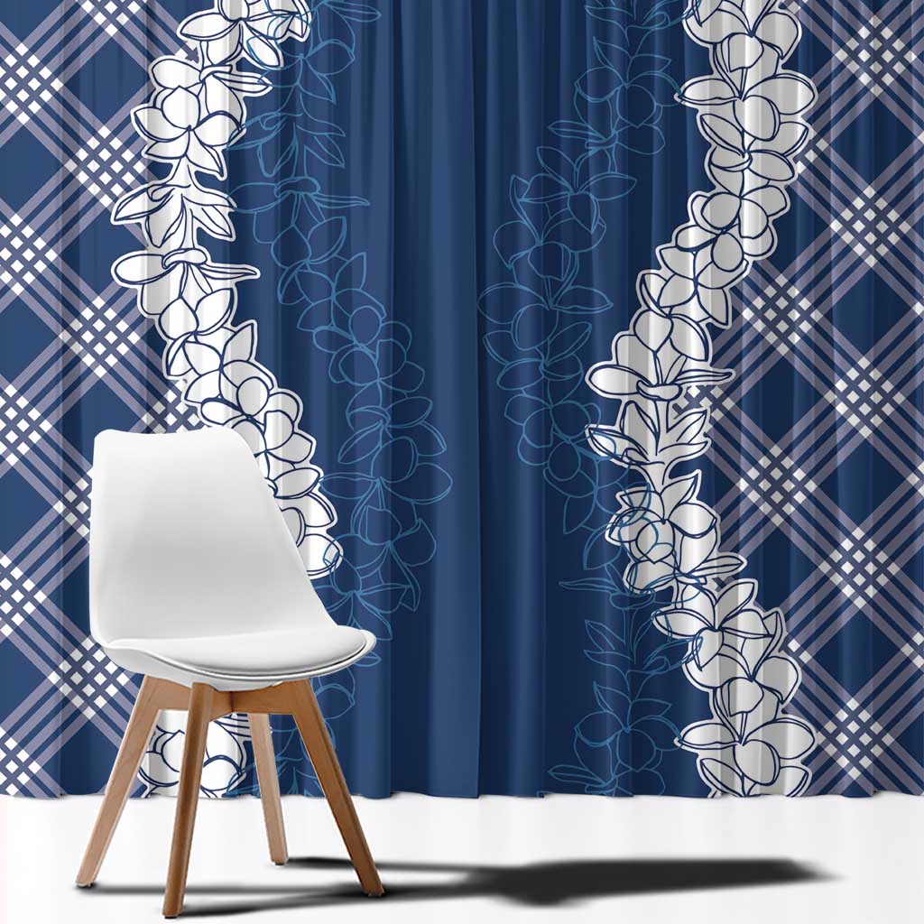Hawaii Aloha Plumeria Lei Navy Palaka Window Curtain - Polynesian Pride