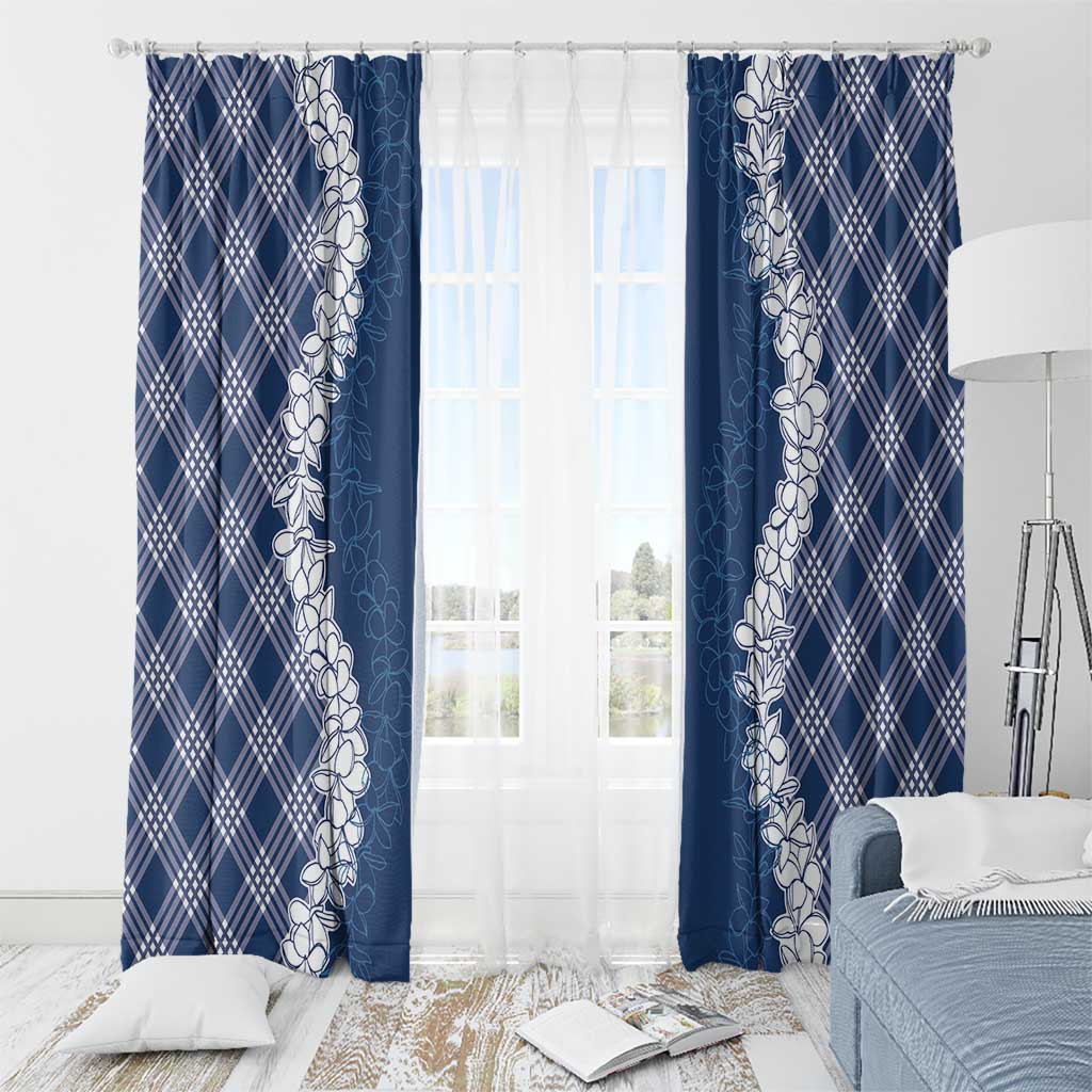 Hawaii Aloha Plumeria Lei Navy Palaka Window Curtain - Polynesian Pride
