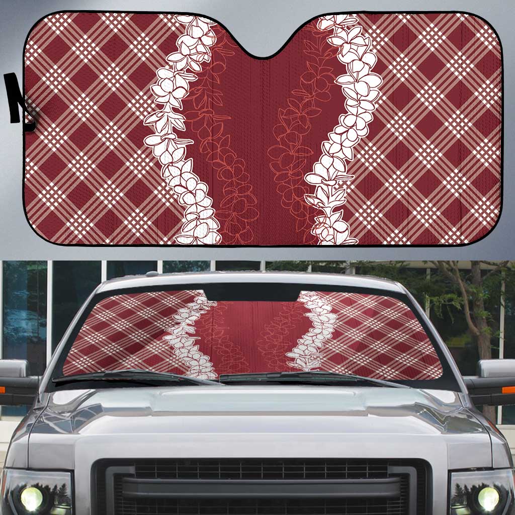 Hawaii Aloha Plumeria Lei Scarlet Palaka Auto Sun Shade - Polynesian Pride