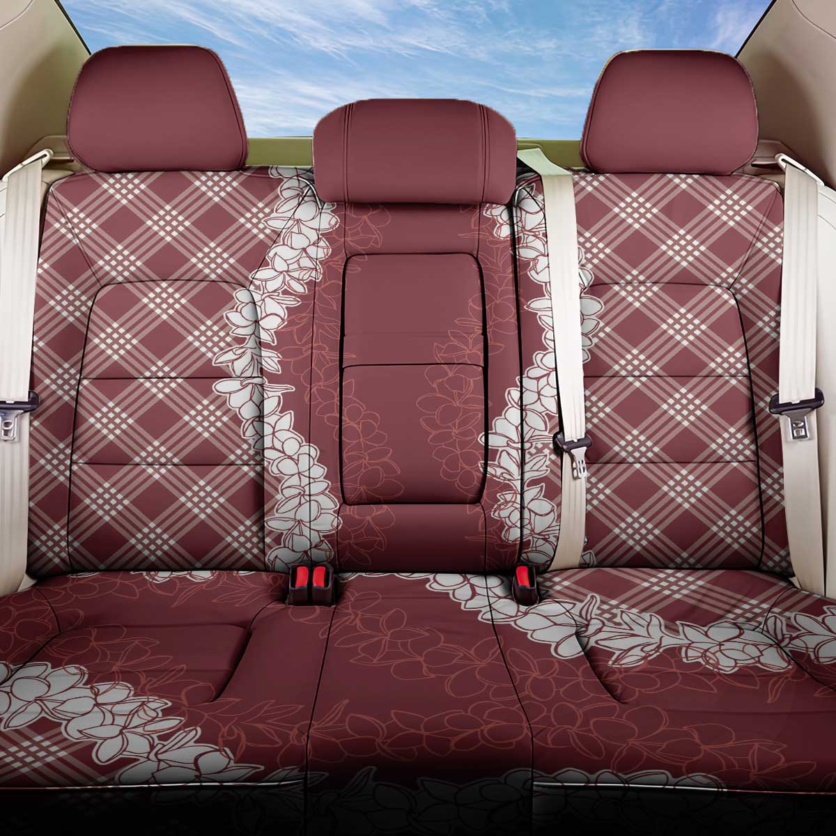 Hawaii Aloha Plumeria Lei Scarlet Palaka Back Car Seat Cover - Polynesian Pride