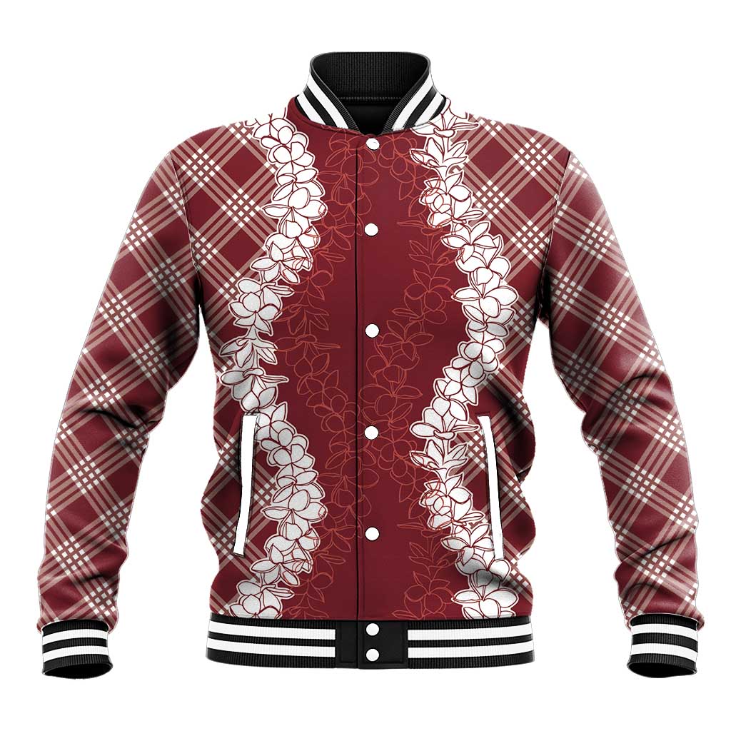 Hawaii Aloha Plumeria Lei Scarlet Palaka Baseball Jacket LT7 Unisex Scarlet - Polynesian Pride