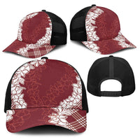 Hawaii Aloha Plumeria Lei Scarlet Palaka Baseball Net Cap - Polynesian Pride