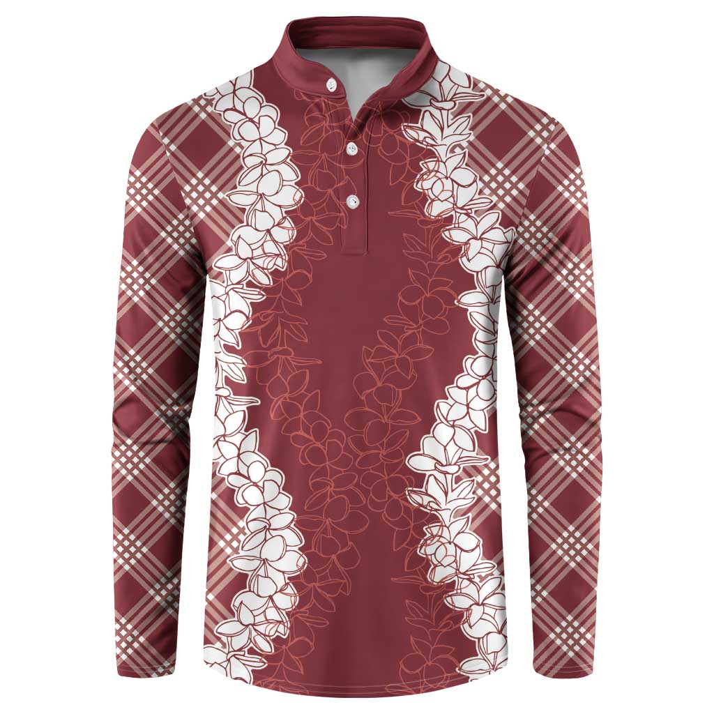 Hawaii Aloha Plumeria Lei Scarlet Palaka Button Sweatshirt - Polynesian Pride