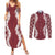 Hawaii Aloha Plumeria Lei Scarlet Palaka Couples Matching Summer Maxi Dress and Long Sleeve Button Shirt - Polynesian Pride