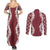 Hawaii Aloha Plumeria Lei Scarlet Palaka Couples Matching Summer Maxi Dress and Long Sleeve Button Shirt - Polynesian Pride