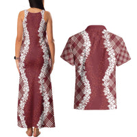Hawaii Aloha Plumeria Lei Scarlet Palaka Couples Matching Tank Maxi Dress and Hawaiian Shirt LT7 - Polynesian Pride