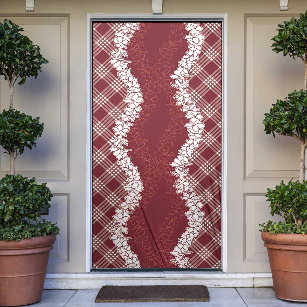 Hawaii Aloha Plumeria Lei Scarlet Palaka Door Cover - Polynesian Pride