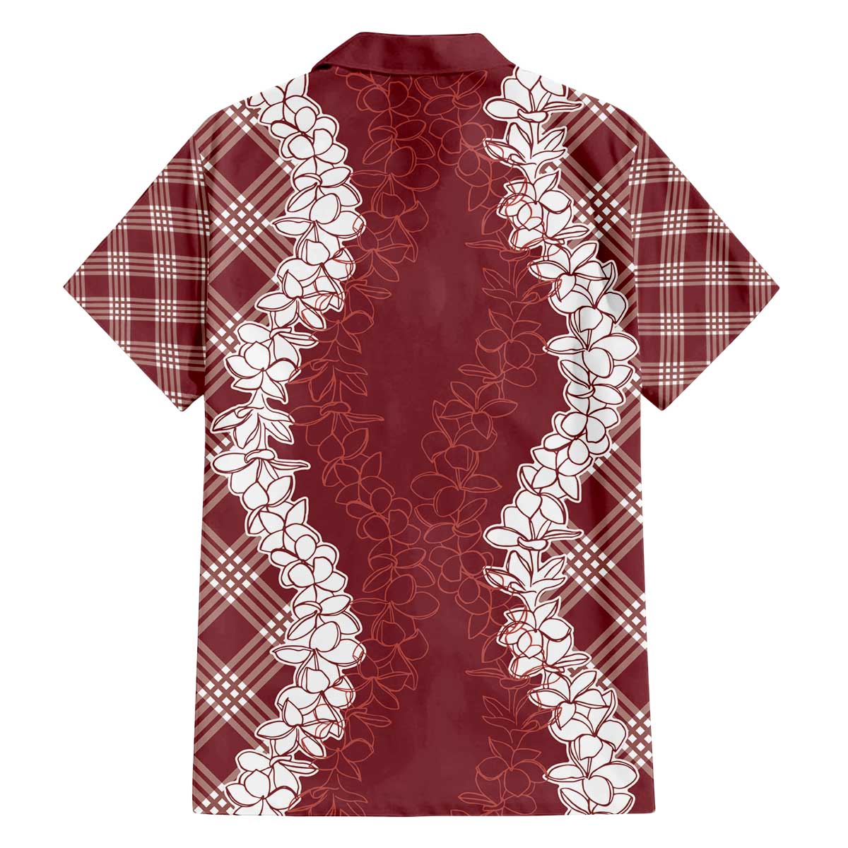 Hawaii Aloha Plumeria Lei Scarlet Palaka Family Matching Off The Shoulder Long Sleeve Dress and Hawaiian Shirt - Polynesian Pride