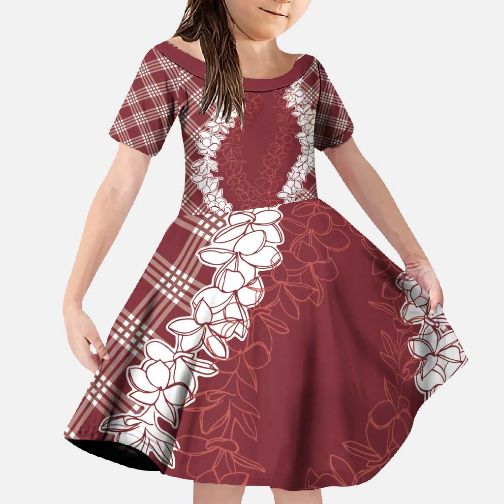 Hawaii Aloha Plumeria Lei Scarlet Palaka Family Matching Off Shoulder Maxi Dress and Hawaiian Shirt - Polynesian Pride