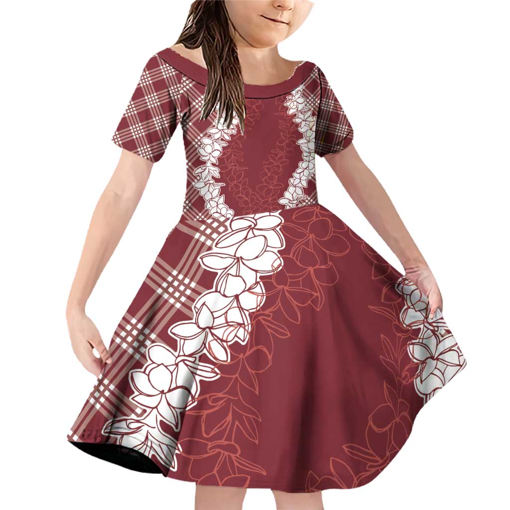 Hawaii Aloha Plumeria Lei Scarlet Palaka Family Matching Off Shoulder Short Dress and Hawaiian Shirt - Polynesian Pride