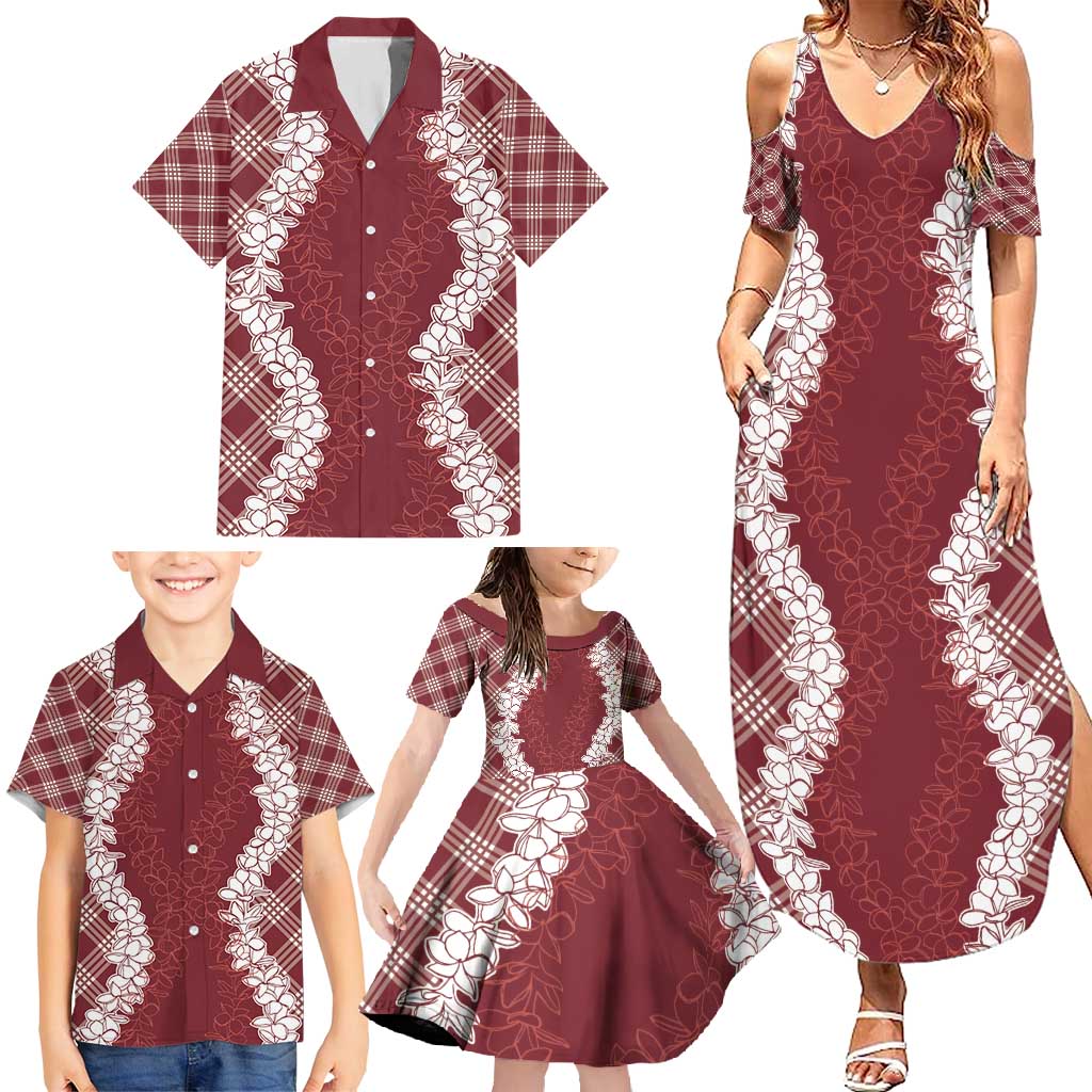 Hawaii Aloha Plumeria Lei Scarlet Palaka Family Matching Summer Maxi Dress and Hawaiian Shirt - Polynesian Pride