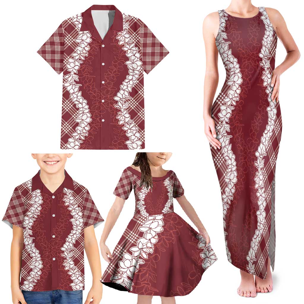Hawaii Aloha Plumeria Lei Scarlet Palaka Family Matching Tank Maxi Dress and Hawaiian Shirt - Polynesian Pride