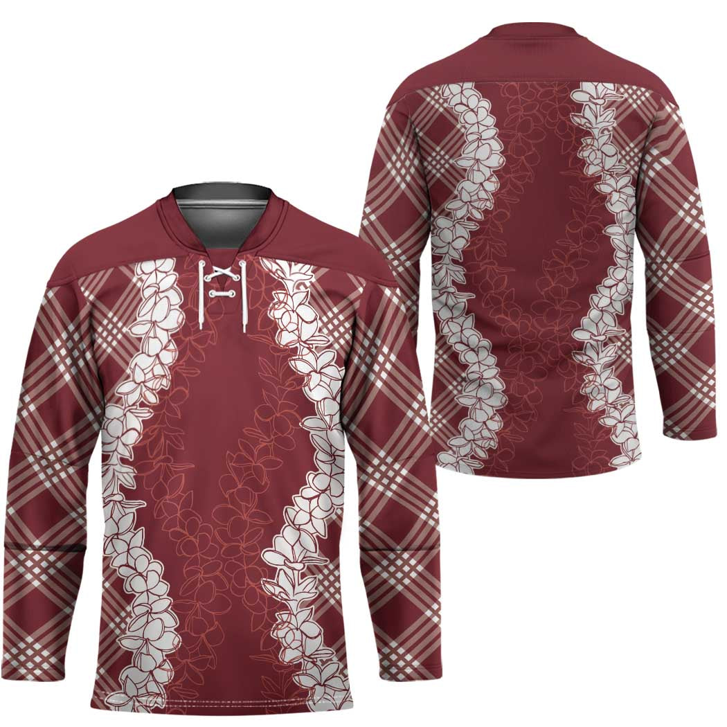 Hawaii Aloha Plumeria Lei Scarlet Palaka Hockey Jersey - Polynesian Pride