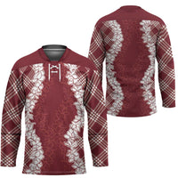 Hawaii Aloha Plumeria Lei Scarlet Palaka Hockey Jersey - Polynesian Pride