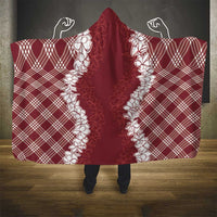 Hawaii Aloha Plumeria Lei Scarlet Palaka Hooded Blanket - Polynesian Pride