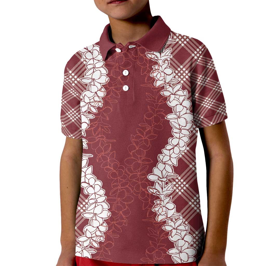 Hawaii Aloha Plumeria Lei Scarlet Palaka Kid Polo Shirt - Polynesian Pride