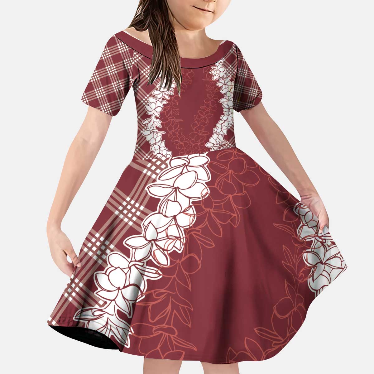 Hawaii Aloha Plumeria Lei Scarlet Palaka Kid Short Sleeve Dress LT7 KID Scarlet - Polynesian Pride